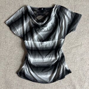 Iz Byer Black and Gray Striped Blouse